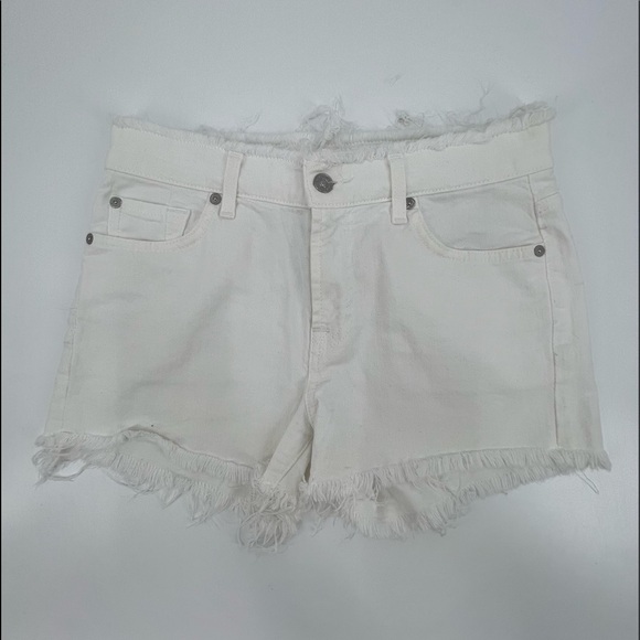 7 For All Mankind White Cut Off Distressed Denim Jean Shorts Size 26 Women’s - Picture 1 of 9